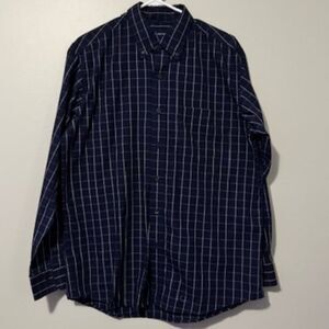 USED Men's John Ashford Long Sleeve Button Down Shirt Color Navy/White Size M